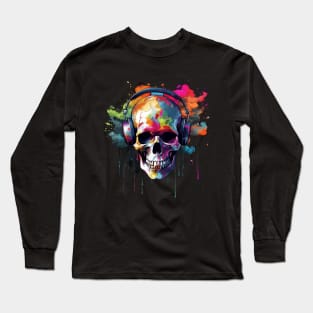 Skull Explosion Colorful Paint Cloud Graffiti Street Art Long Sleeve T-Shirt